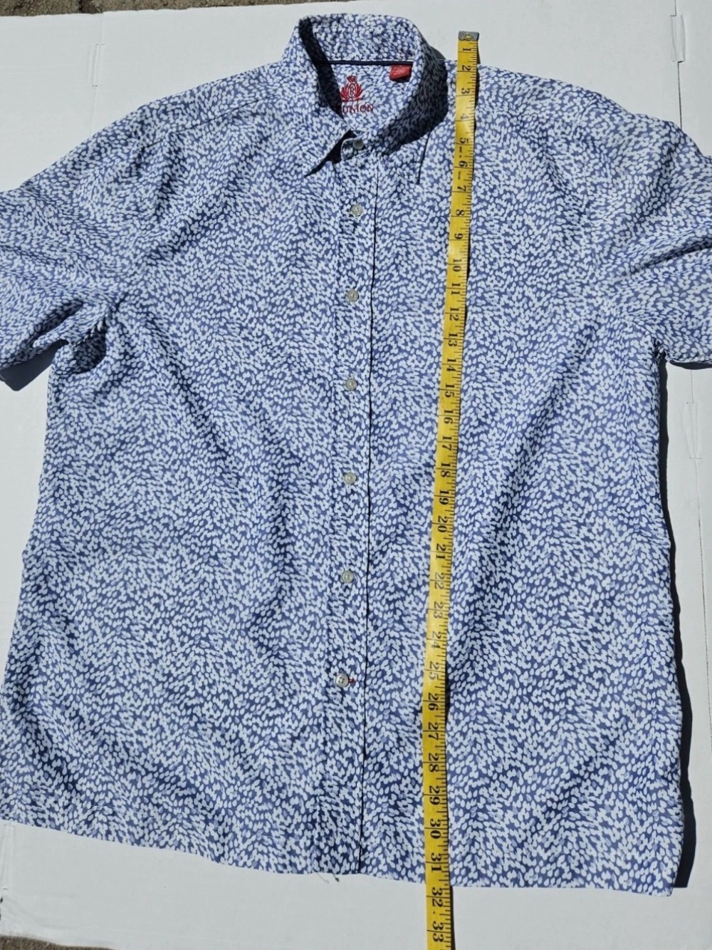 Reunion Men’s Large Blue White Floral Modal Short Sleeve Button Up